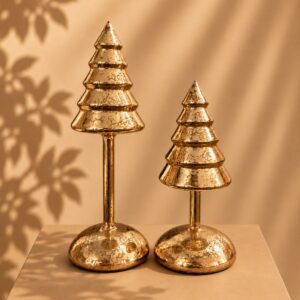 Quatro F. Verlichtte Dennenboompjes goud, 2 formaten